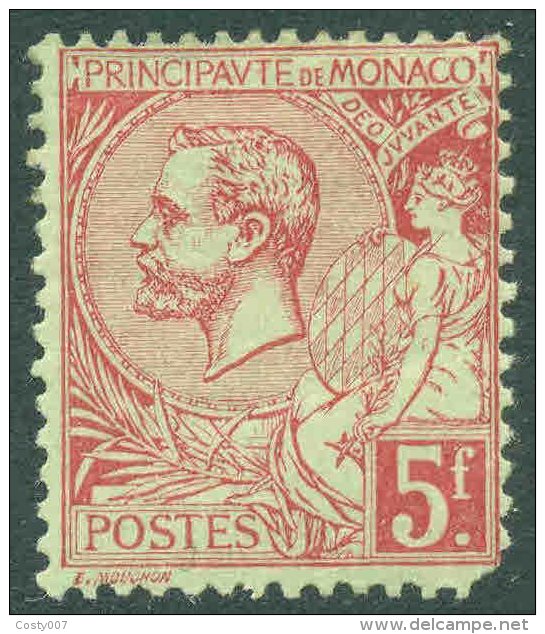 Monaco 1891 Albert I, 5 Fr, Carmine Rose, MH AM.005 - Neufs