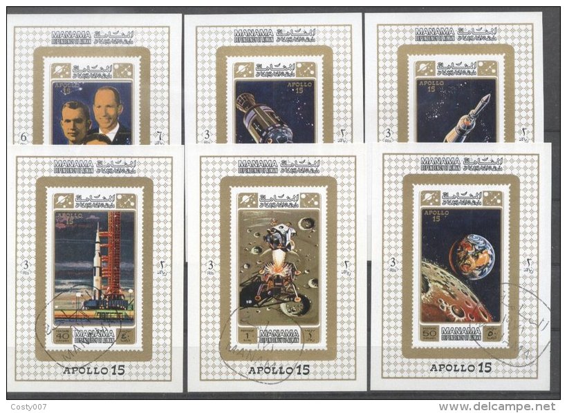 Manama 1971 Space, Apollo 15, 6 Imperf. Mini Sheet, Used T.184 - Manama