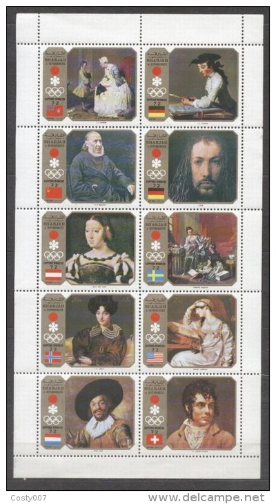 Sharjah 1972 Paintings, Olympics, Perf. Sheetlet, Fault In The Back, MNH S.015 - Sharjah