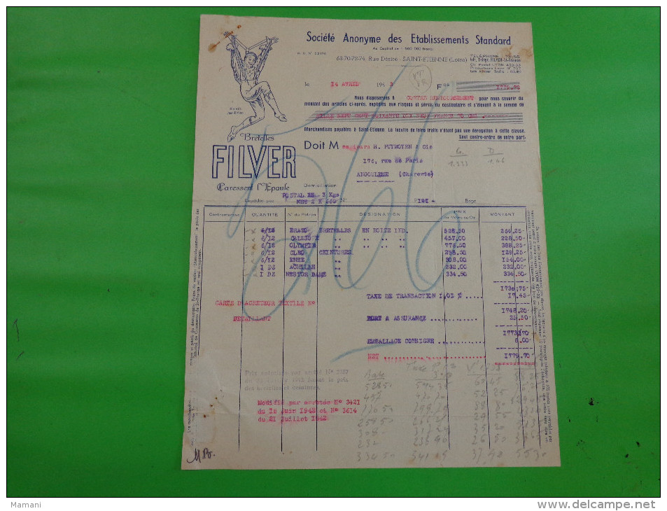 Facture Sa Des Ets Standard A St Etienne Bretelle Filver Caressant L'epaule - 1900 – 1949