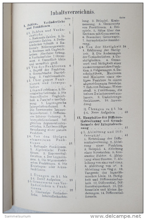 R. Rothe "Höhere Mathematik" Teil I: Differentialrechnung Und Grundformeln D. Integralrechnung Nebst Anwendung, Von 1938 - School Books