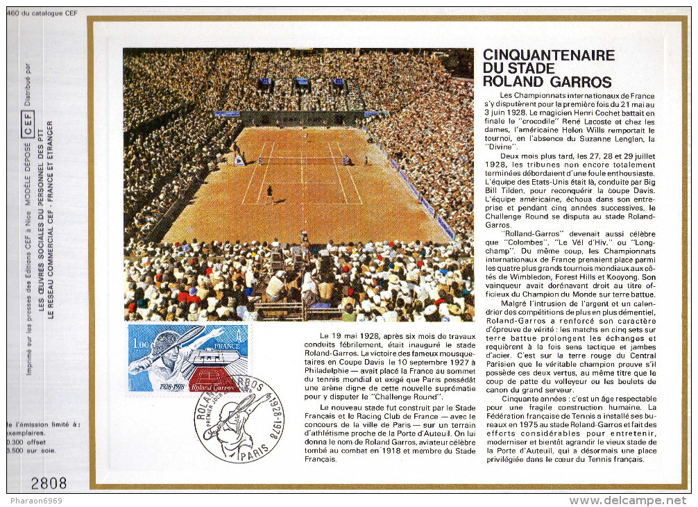 Feuillet Tirage Limité CEF 460 Stade Tennis Roland Garros - Lettres & Documents