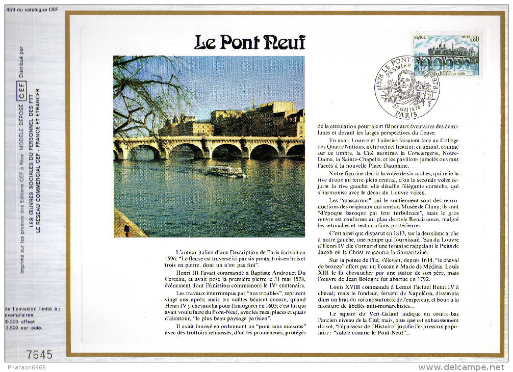 Feuillet Tirage Limité CEF 459 Le Pont Neuf Paris - Lettres & Documents