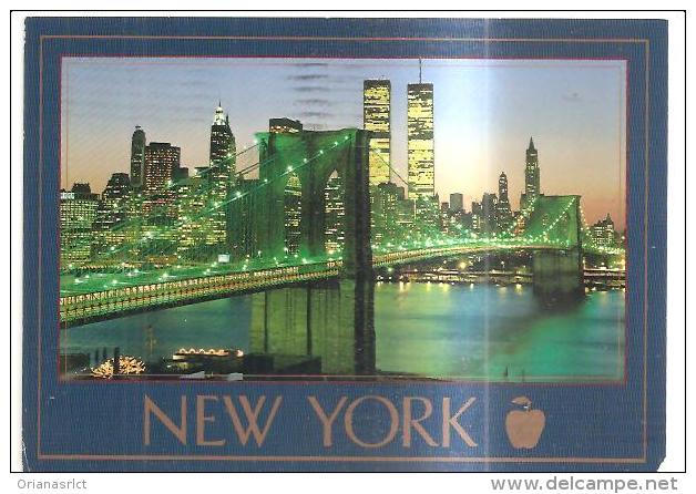 77642) Cartolina Di New York-veduta Notturna Del Ponte Di Brooklyn -viaggiata - Brooklyn