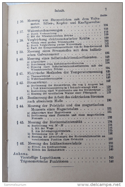 Prof.Dr.Wilhelm Bahrdt "Physikalische Messungsmethoden" Sammlung Göschen, von 1921