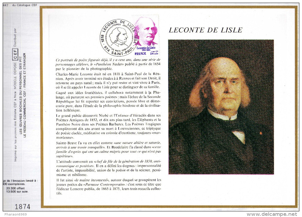 Feuillet Tirage Limité CEF 447 Leconte De Lisle - Lettres & Documents