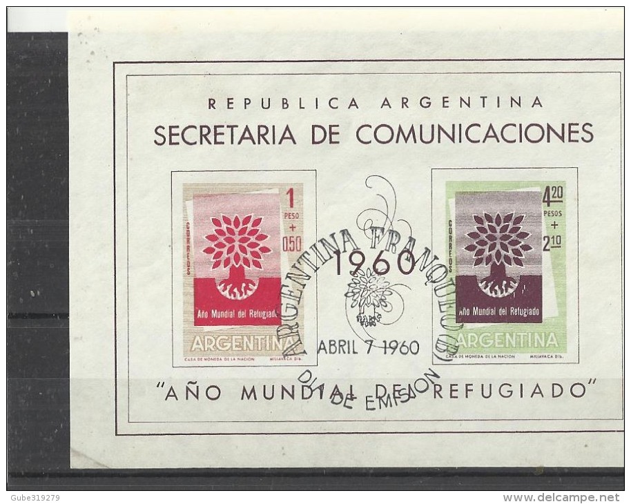 ARGENTINA 1960 - SOUVENIR SHEET WORLD YEAR OF REFUGEE  W 2 STS OF 1`0,50-4,20+2,10 PESOS - IMPERFORATED OBLIT APR 7,1960 - Blokken & Velletjes