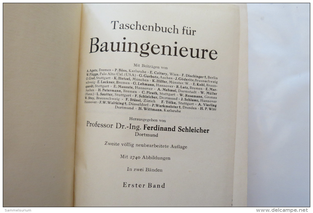 Prof.Dr.-Ing. Ferdinand Schleicher "Taschenbuch Für Bauingenieure" Band 1, Von 1955 - Techniek