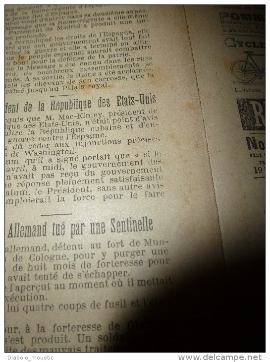 1898 LE PETIT PARISIEN : Contre la richesse des USA l 'ESPAGNE à sa fierté et son immense courage; Le Roi Alphonse XIII