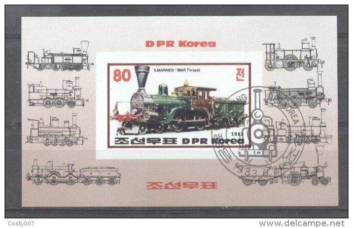 Korea 1983 Trains, Imperf. Sheet, Used T.266 - Korea, North