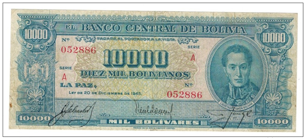 Bolivia 10000 Boliv. 1945, VF. - Bolivia