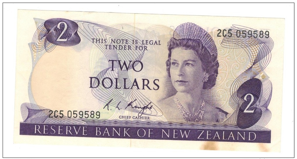 New Zealand , 2 Dollars (1975-77) VF+. - Nueva Zelandía