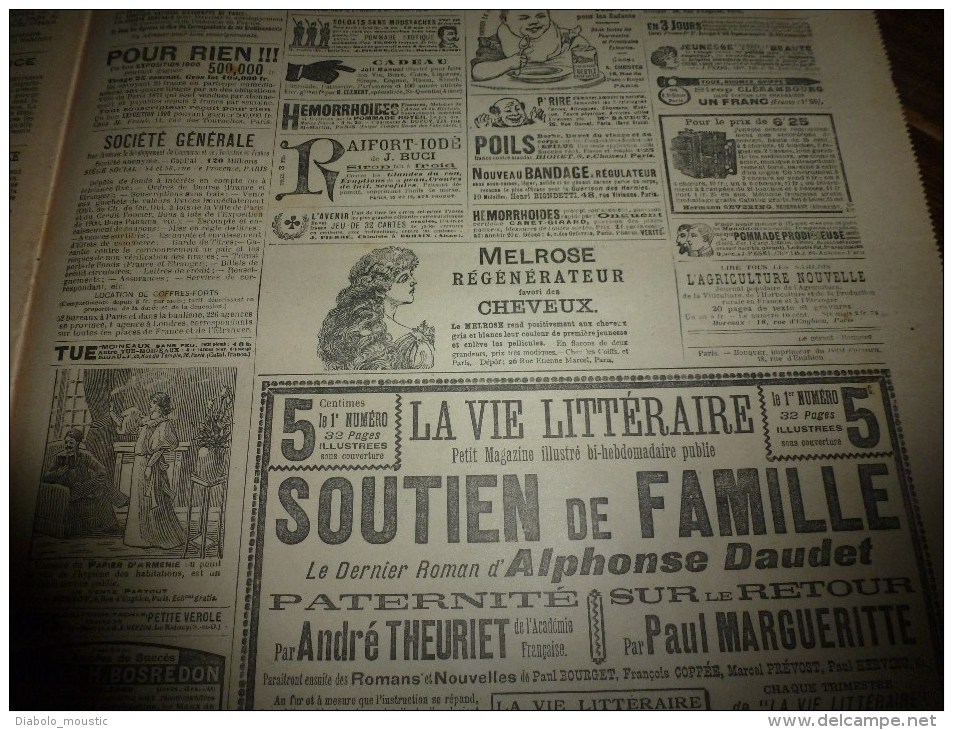 1898 LE PETIT PARISIEN :Duel à la hache près Bruxelles entre Desmet-Flamand; Mme Benoit assassinée à Vert (près Nantes)