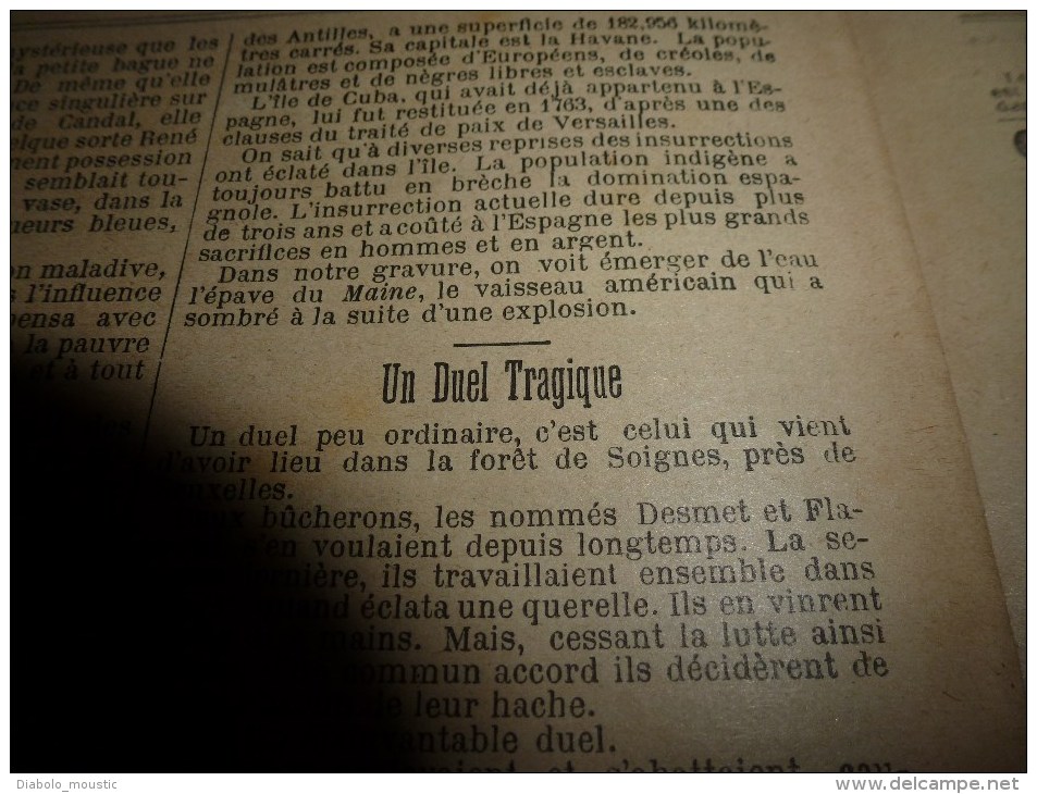 1898 LE PETIT PARISIEN :Duel à la hache près Bruxelles entre Desmet-Flamand; Mme Benoit assassinée à Vert (près Nantes)