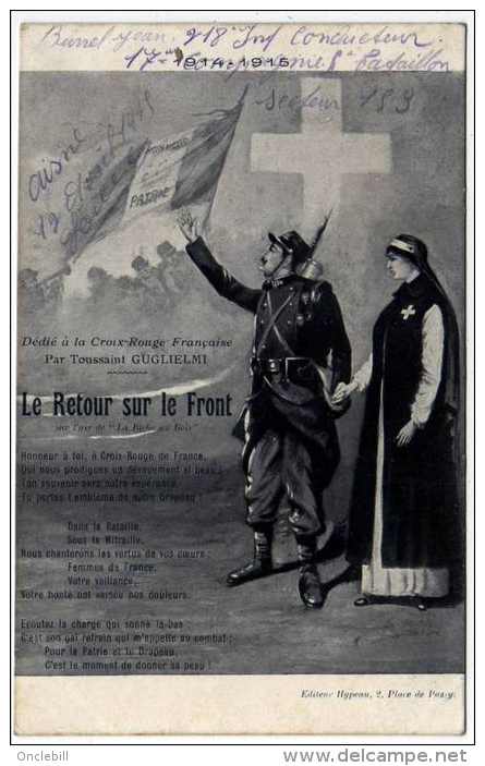 Infirmière Croix Rouge Et Poilu Retour Sur Le Front Poeme Guglielmi 1915 état Superbe - Croce Rossa