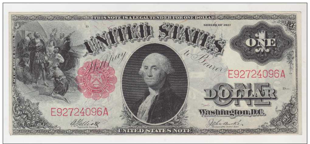 1917 $1 United States One Dollar Red Seal Large Note Nice Currency - Billetes De Estados Unidos (1862-1923)