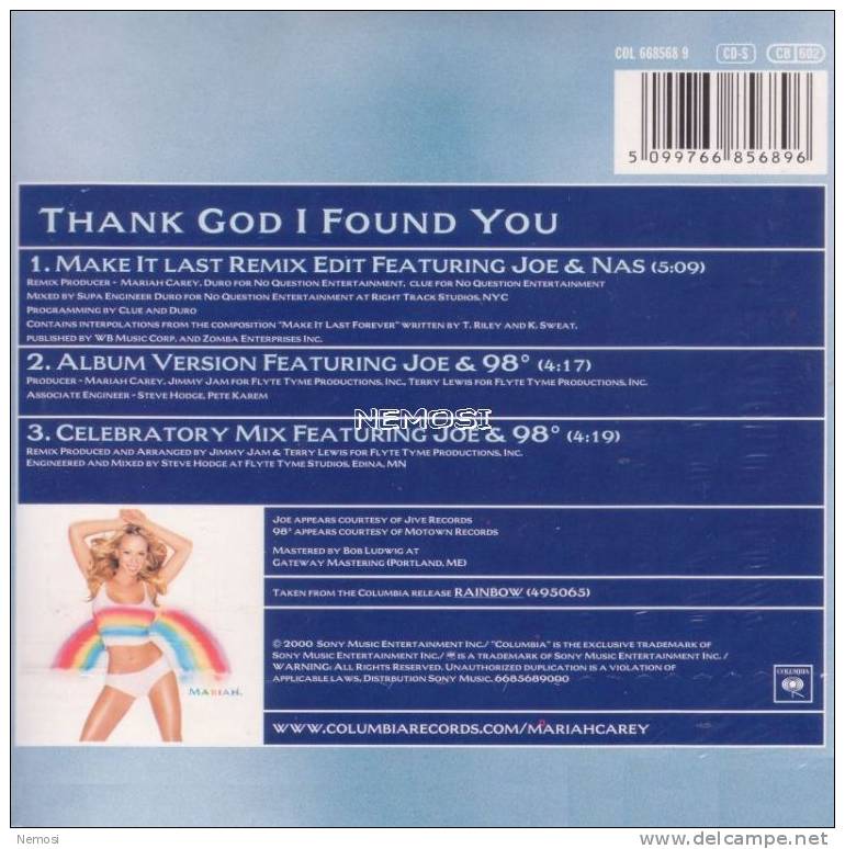 CD - Mariah CAREY - Thank God I Found You (album Version - 4.17) - Same (celebratory Mix - 4.19) - Collectors