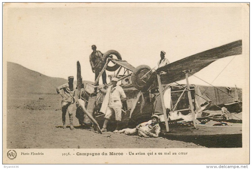 Accident Aérien - ** Un Avion Qui A Eu Mal Au Couer ** - Campagne Du Maroc - Photo, Flandrin - Cpa En Bon état. - Accidents