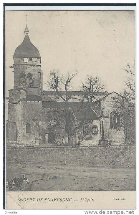 CPA - 63 -  St- GERVAIS D´ UAVERGNE ( Faute)   L´ Eglise -  Cheval, Rare Plan  - B.E - - Saint Gervais D'Auvergne