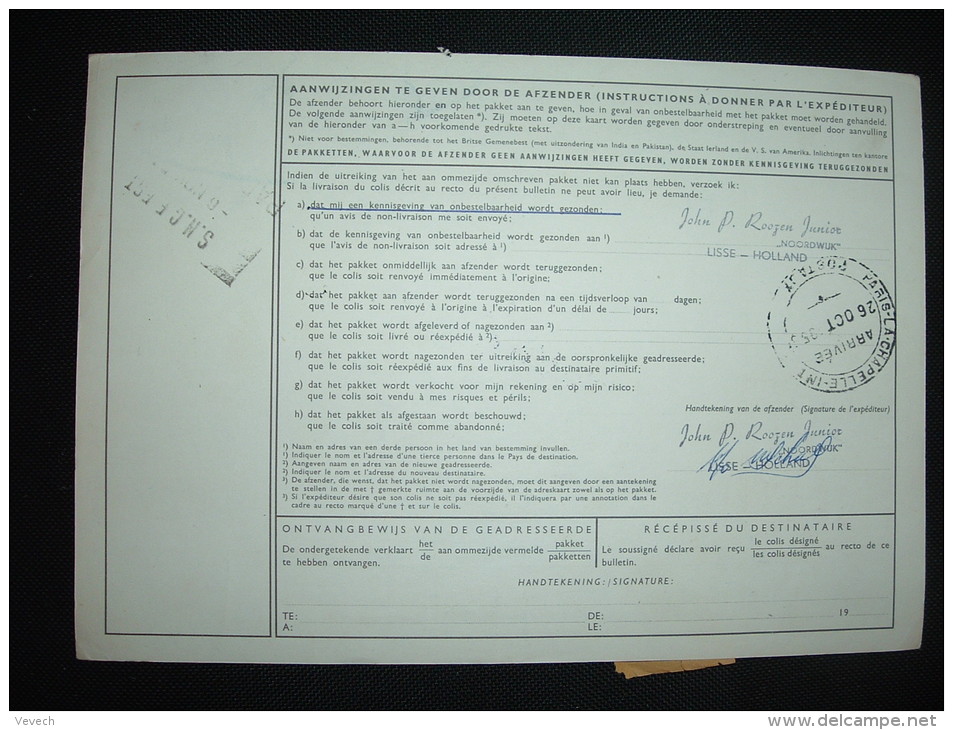 BULLETIN D'EXPEDITION TP 2G + 40C OBL. 22 X 56 LISSE CENTRUM + ETIQUETTE FRANC DE DROITS + ETQUETTE DOCUMENT - Schienenverkehr