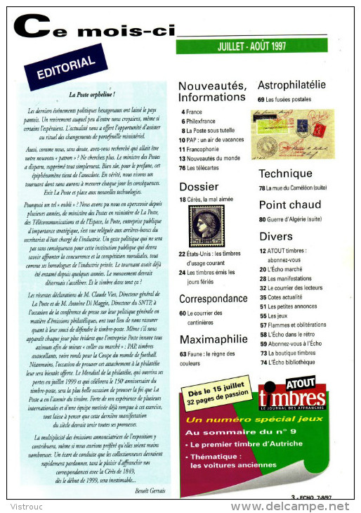 L'ECHO DE LA TIMBROLOGIE - N° 1699 - Juillet-Août 1997. - Français (àpd. 1941)