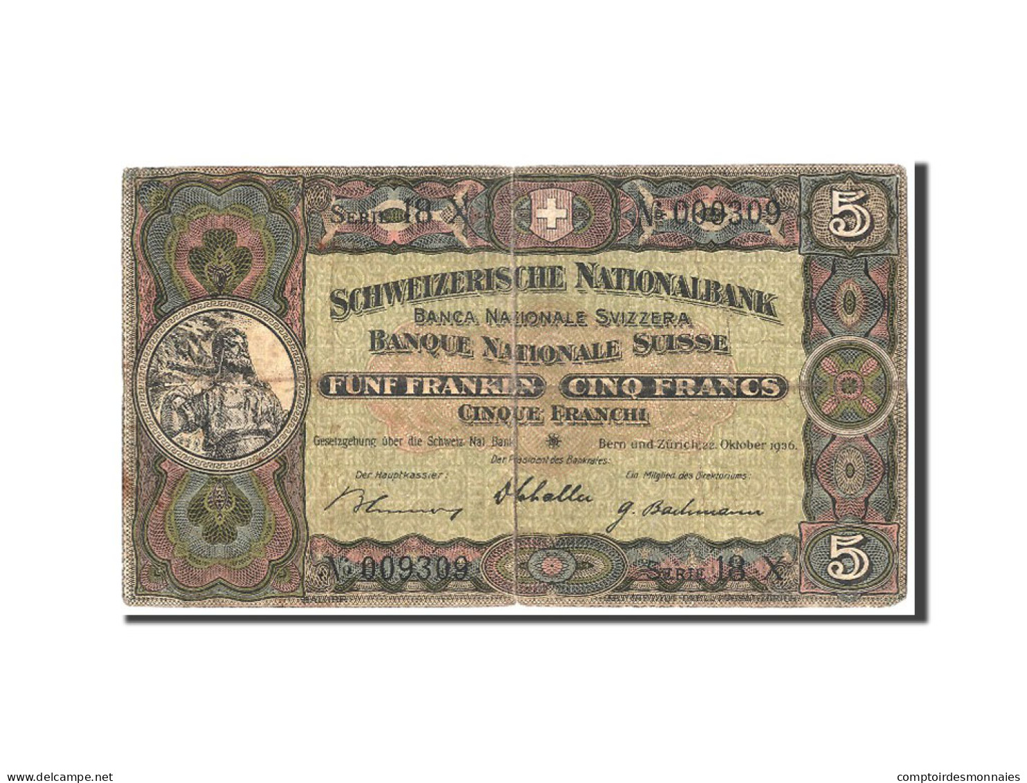Billet, Suisse, 5 Franken, 1936, 1936-11-22, TB+ - Switzerland