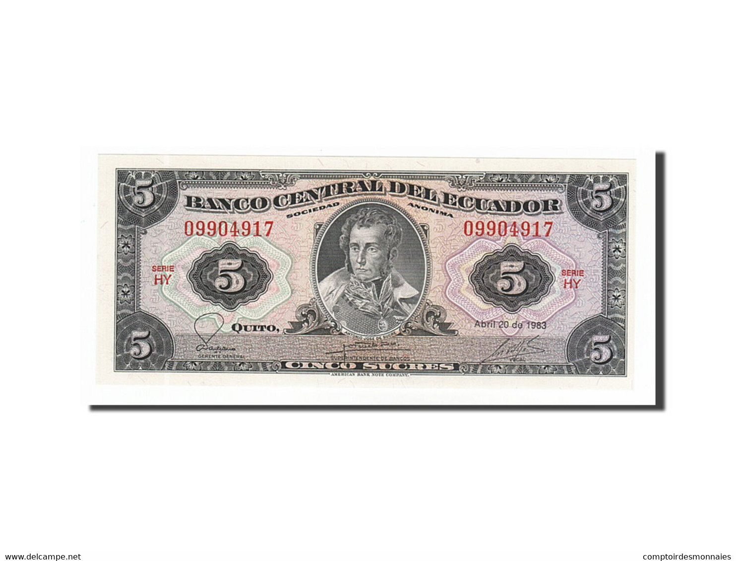 Billet, Équateur, 5 Sucres, 1983, 1983-04-20, NEUF - Ecuador