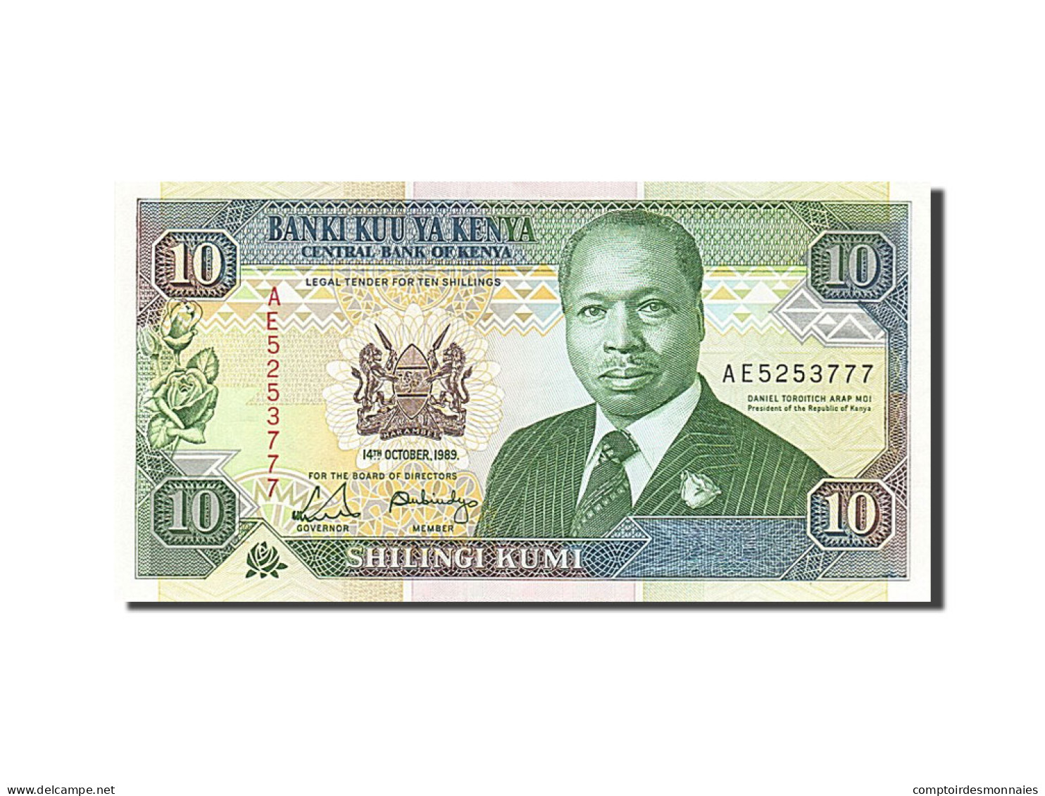 Billet, Kenya, 10 Shillings, 1989, 1989-10-14, NEUF - Kenia