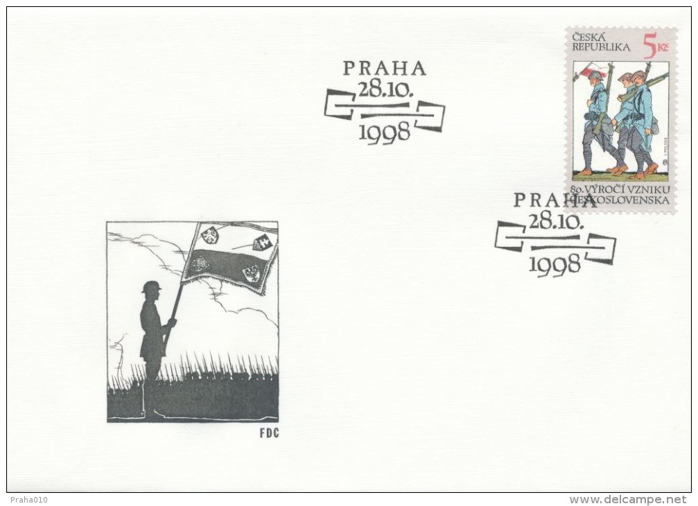 Czech Rep. / First Day Cover (1998/18 B) Praha: 80th Anniversary Of Czechoslovakia; Three Legionaries; Soldier With Flag - Guerre Mondiale (Première)