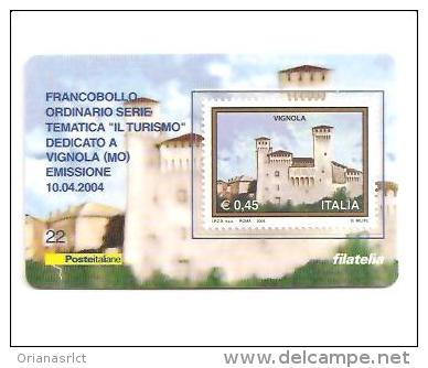 63457) Tessera Filatelica Francobollo Ordinario Serie Tematica Il Turismo Dedicato A Vignola (MO)  Emissione 10/04/2004 - Cartes Philatéliques