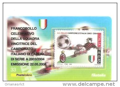 63458) Tessera Filatelica Francobollo Celebrativo Della Squadra Vincitrice Del Campionato  Italiano Di Calcio Di Serie A - Philatelistische Karten