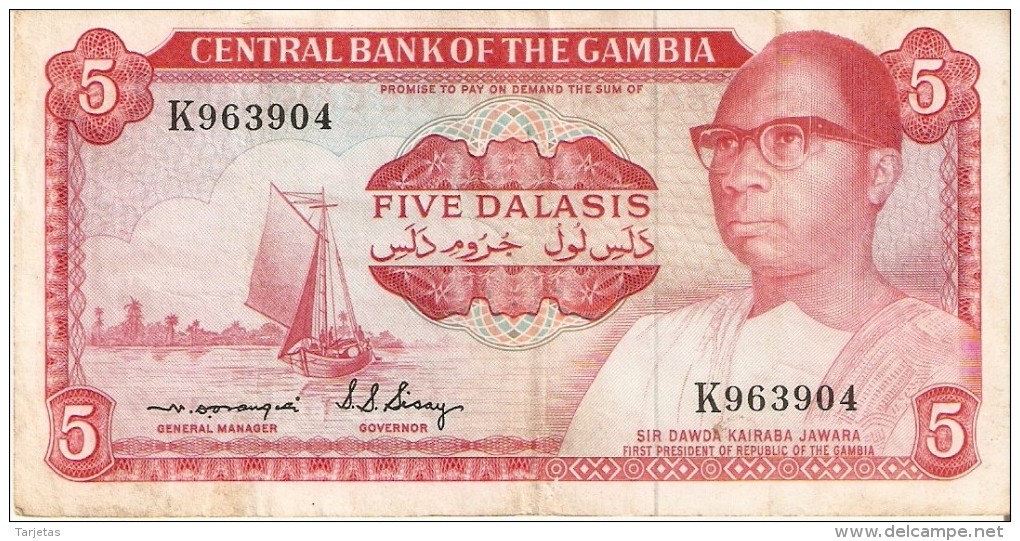 BILLETE DE GAMBIA DE 5 DALASIS DEL AÑO 1972   (BANKNOTE) SIGN 4ND - Gambia