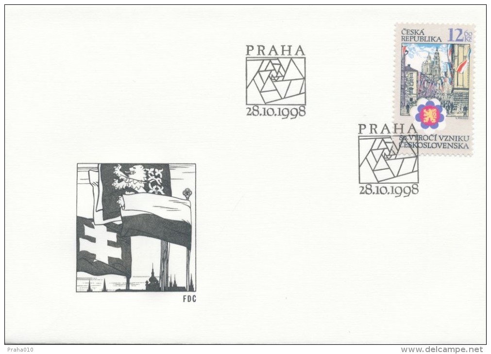 Czech Rep. / First Day Cover (1998/18 C) Praha: 80th Anniversary Of Czechoslovakia; Celebrations In Prague; Flags - Guerre Mondiale (Première)