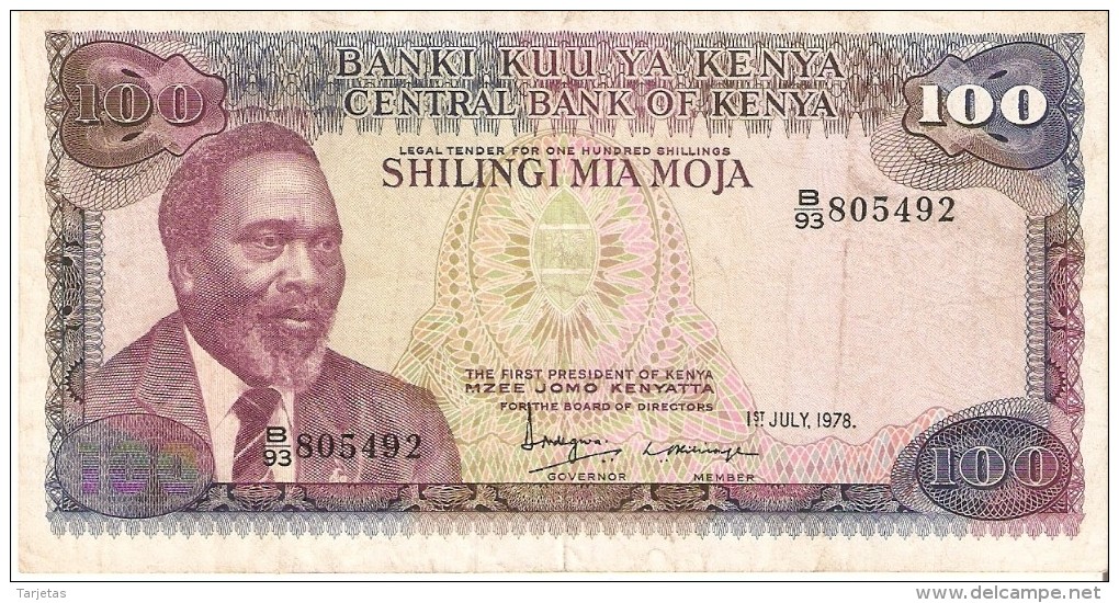 BILLETE DE KENIA DE 100 SHILINGI DEL AÑO 1978 (BANK NOTE) - Kenia