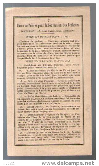 Image Pieuse Holy Card - Union De Prières Pour La Conversion Des Pécheurs - Avril 1923 - Ed SFIP Angers - Devotion Images