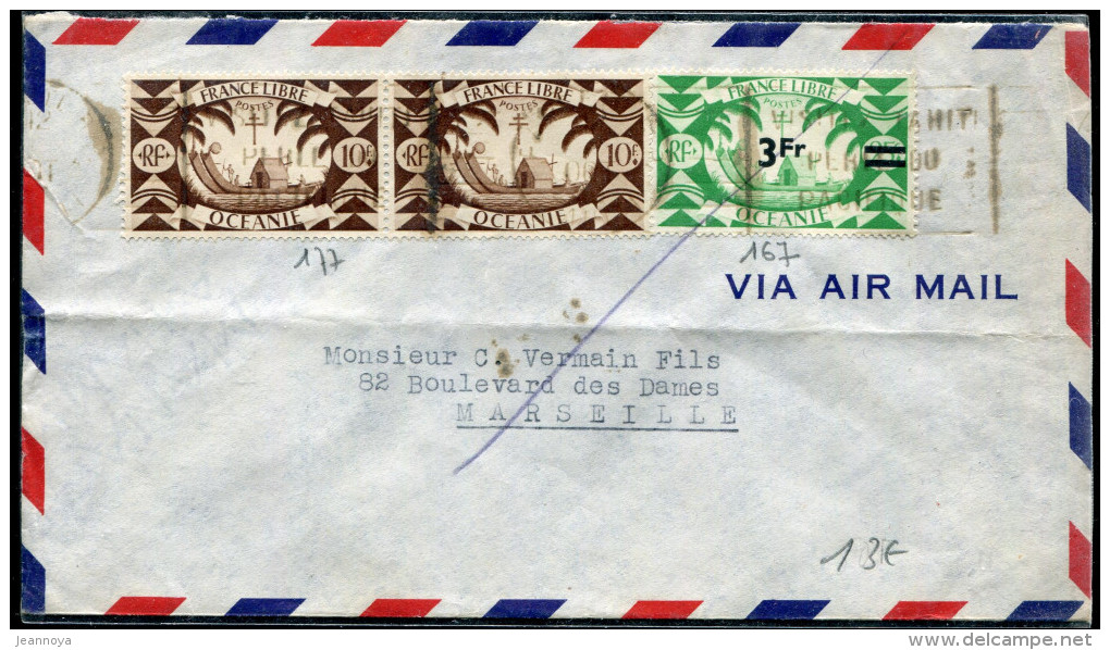 OCÉANIE - N° 167 (2) + 177 / LETTRE AVION O.M. PAPEETE LE 12/10/1948, POUR LA FRANCE - TB - Lettres & Documents