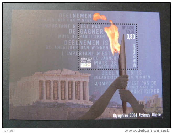 BLOC FEUILLET "BELGIQUE" -  J.O ATHENES 2004 - Flamme Olympique - Summer 2004: Athens