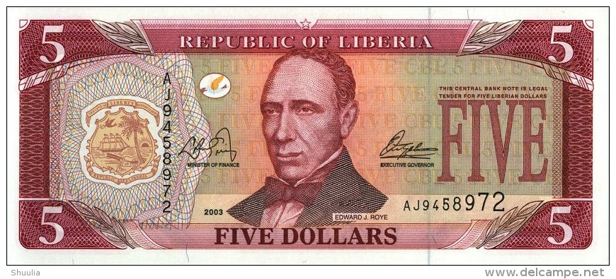 Liberia 5 Dollars 2003  Pick 26 UNC - Liberia