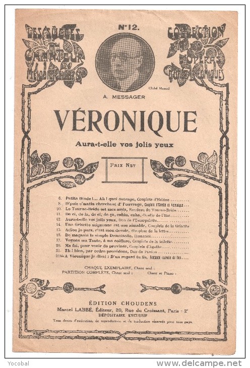 Partitions Musicales, VERONIQUE, De MM A. VANLOO Et G. DUVAL, Musique A. MESSAGE, Ed : CHOUDENS , Frais Fr : 1.80 - Partitions Musicales Anciennes