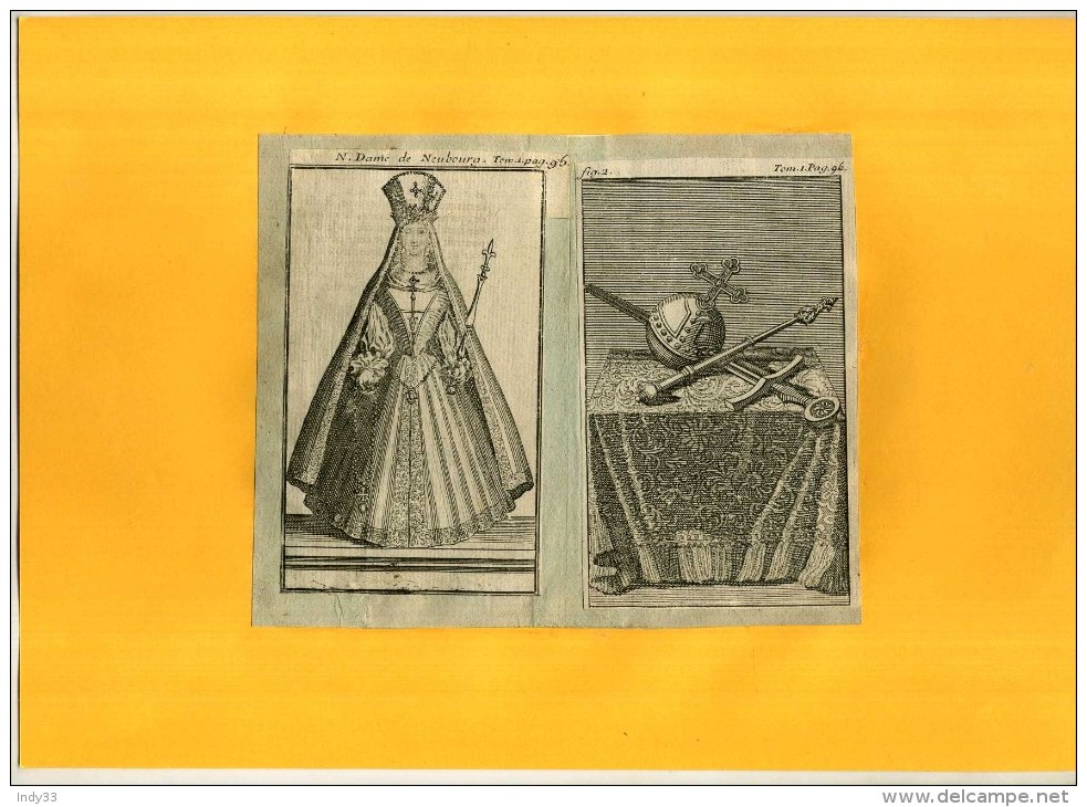 - N. DAME DE NEUBOURG . SYMBOLES DU POUVOIR DE L'EMPEREUR. EAUX FORTES DU XVIIe S  . DECOUPEE ET COLLEE SUR PAPIER . - Religion & Esotericism