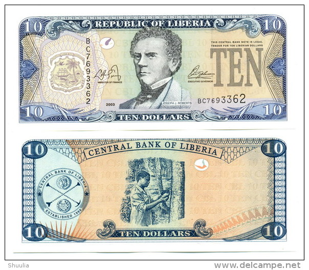 Liberia 10 Dollars 2009  Pick 27 UNC - Liberia