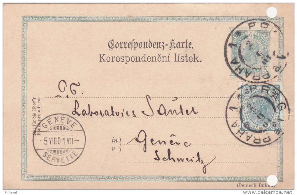 AUTRICHE : Entier Postal Avec Affranchissement Complémentaire Oblitéré PRAG Le 2.VIII.1901, à Destination De Genève - Autres & Non Classés