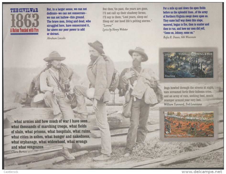 J) 2013 UNITED STATES, THE CIVIL WAR OF 1863, BOAT, HORSES, SOLDIERS, ADHESIVE STIKERS, XF - Altri & Non Classificati