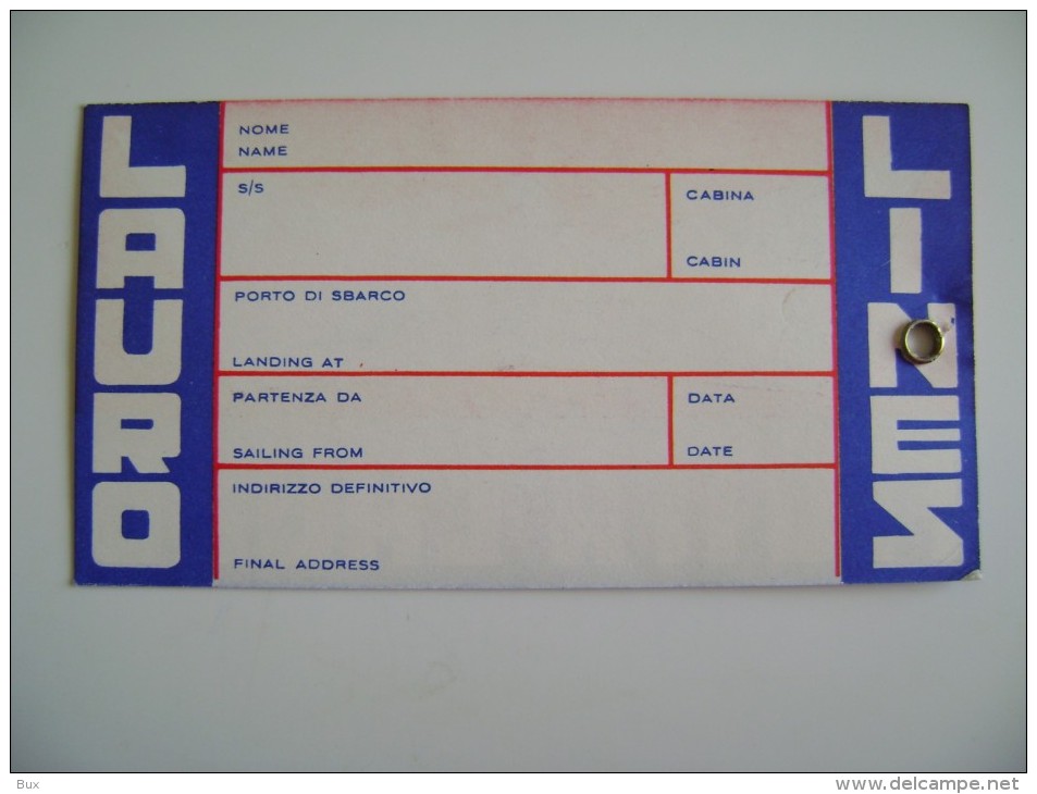 VECCHIO  BIGLIETTO CARTONCINO  SOCIETA  DI NAVIGAZIONE    FLOTTA LAURO   MOTONAVE   NAVE  PIROSCAFO - Monde