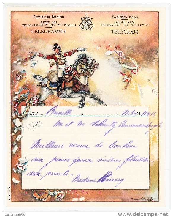 Télégramme - Royaume De Belgique - De Bruxelles Pour Jette (cachet Au Dos) - Illustration De Charles Michel - Telegramme