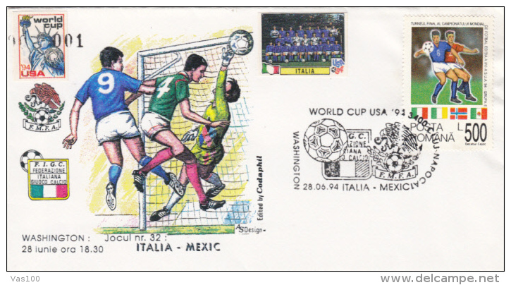 USA'94 SOCCER WORLD CUP, ITALY- MEXIC GAME, SPECIAL COVER, 1994, ROMANIA - 1994 – Estados Unidos