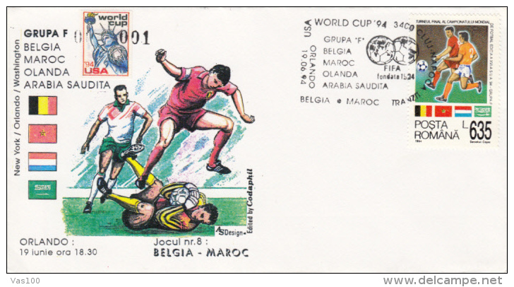 USA'94 SOCCER WORLD CUP, BELGIUM- MAROCCO GAME, SPECIAL COVER, 1994, ROMANIA - 1994 – USA