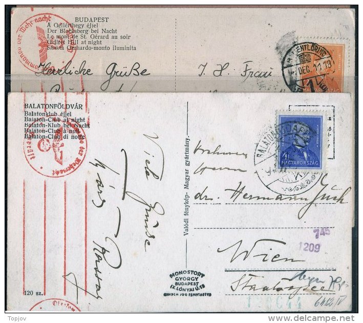 HUNGARY - MAGYAR  -  PPC BALATON /B.PESTA  To WIEN REICH GERMANY CENZUR - 2 Postkart - 1941 - Lettres & Documents