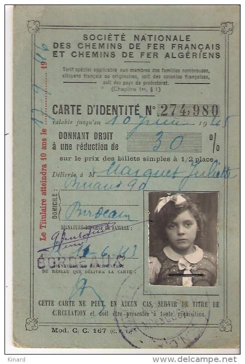 CARTE REDUCTION ..ENFANT...30%...1943..MO INS DE DIX ANS ..  BE ..SCAN - Europe