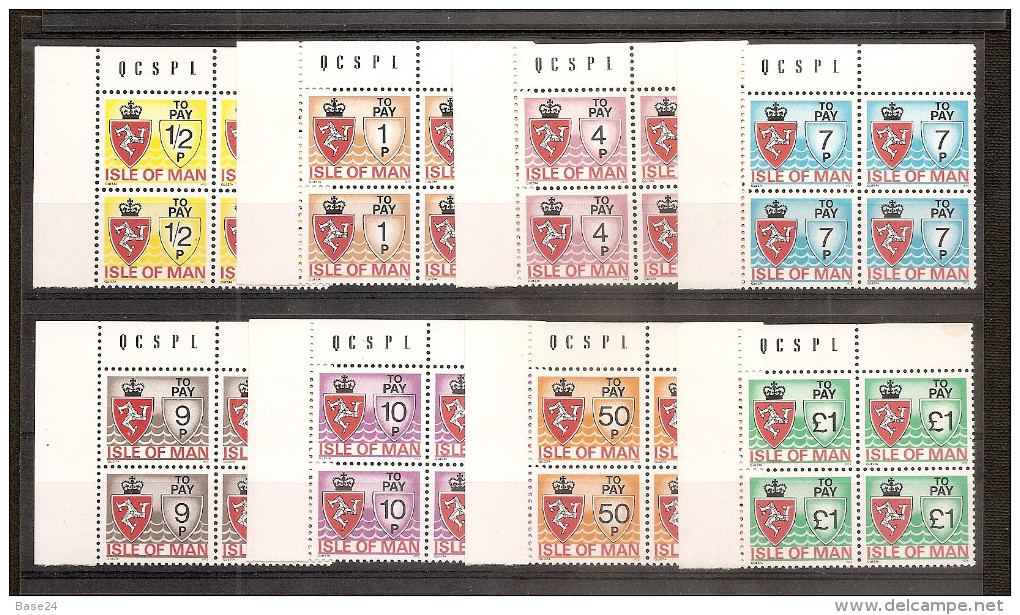 1975 Isola Di Man SEGNATASSE NUOVO STEMMA POSTAGE DUE 4 Serie Di 8v. (17/24) In Quartina MNH** Bl.4 - Isola Di Man